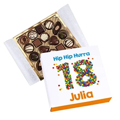 Abbildung von Herz &amp; Heim® Lindt Geschenk Pralinen zum 18. Geburtstag in persönlicher Banderole mit Wunschtext und Name