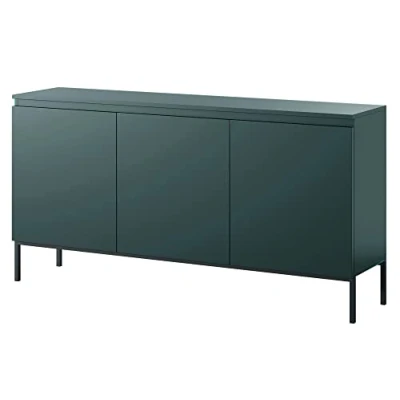 Abbildung von Selsey Kommode Schrank Aufbewahrungsschrank 150 cm 3 Türen 6 Fächer Dunkelgrün Schwarze Beine Bemmi