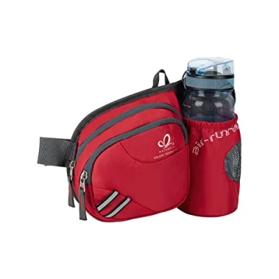 Abbildung von WATERFLY Gürteltasche Bauchtasche mit Flaschenhalter Damen und Herren, Atmungsaktiv Sport Hüfttasche für Laufen Radfahren Camping Klettern Reisen Wandern Joggen Hundetraining(Rot)