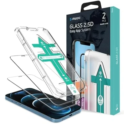 Abbildung von Deppa 2 Stück Schutzfolie für Iphone 12 Pro Max Full Screen (6.7 Zoll) mit Schablone Glas Folie 2.5 D Schutzglas, Displayschutz (Klar)