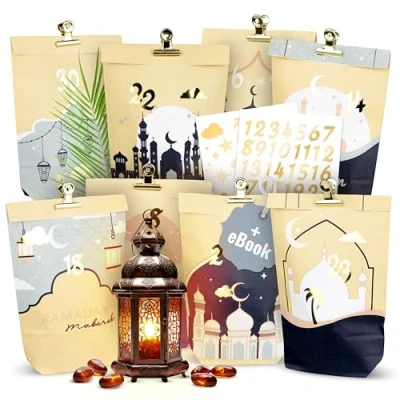 Abbildung von AMARI Kalender zum Selbstbasteln ® Ramadan Tüten (30 inklusive Sticker &amp; Klammern)