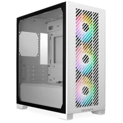 Abbildung von Cooler Master Elite 301 weiß Mini Tower (Micro ATX, ITX), 3 x 120 mm ARGB Ansauglüfter (1200 U/min), unterstützt bis zu 280 Kühler oder 365 GPU, belüftete Netzteilabdeckung, USB 3.2 Gen1 Typ C