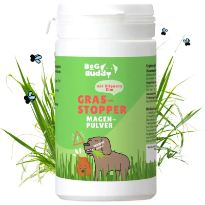 Abbildung von BeG Buddy Gras Stopper Magen Pulver, bei Fressen von und Kot für Hunde, 150 g
