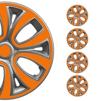 Abbildung von OMAC 4X Radkappen Radzierblenden Radblenden 16&quot; Zoll Stahlfelgen Glänzend Grau Orange