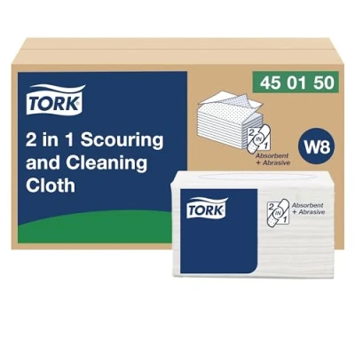 Abbildung von Tork 2 in 1 Scheuertuch Weiß W8, wiederverwendbar, 360 Tücher, 450150