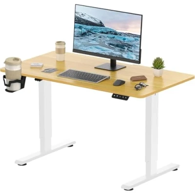 Abbildung von FitStand GESAMTE TISCHPLATTE höhenverstellbarer Schreibtisch 110x60cm Elektrischer Stehschreibtisch Sitz Steh Verstellbarer Memory Funktion (Ahorn)