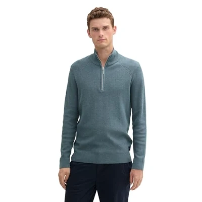 Abbildung von TOM Tailor Troyer Strickpullover, Herren, Größe: Large, Stormy teal melange