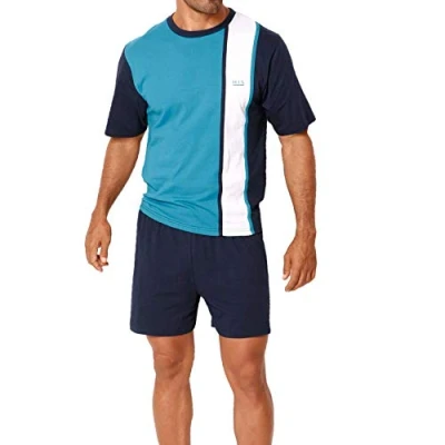 Abbildung von H.I.S Rundhals Nachtwäsche Set, Herren, Größe: M/L, Navy /türkis/weiß