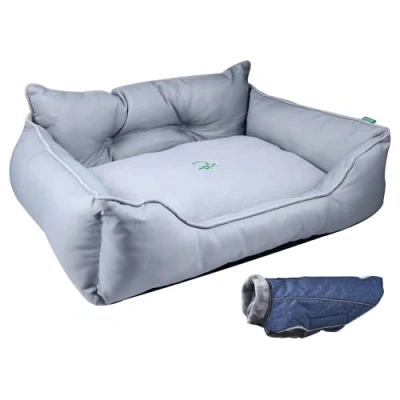 Abbildung von United Colors of Benetton Haustierbett Farbe Grau Maße 90 x 70 28 cm ergonomisches Bett für mittelgroße Hunde maschinenwaschbarer Bezug und Mantel Haustiere 40 blau
