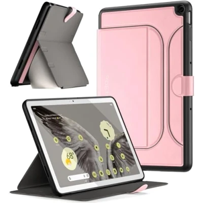 Abbildung von Poetic Explorer magnetische Folio Standhülle, entworfen für Google Pixel Tablet (2023), Fidget Mount Hülle Tablet, Hellrosa