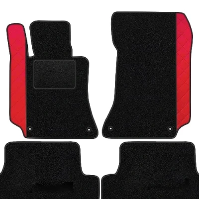Abbildung von moto MOLTICO Fußmatten Auto Velours Autoteppiche Schwarz Automatten Set 4 teilig Auffälliges Design passend für Mercedes Benz CLS E Klasse C218 W212 2010 2018 (Rotes Muster)