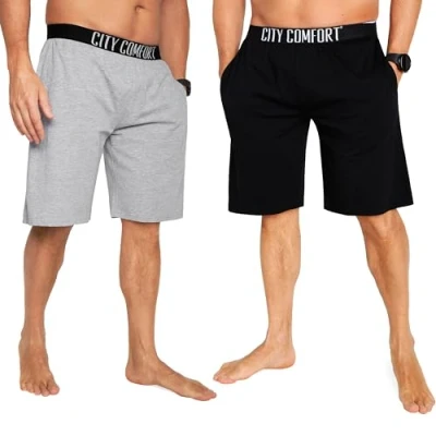 Abbildung von CityComfort Pyjama Shorts Herren, Kurze Schlafanzughose Herren mit Seitentaschen &amp; Elastischem Bund 2er Pack (Schwarz/Grau, 2XL)