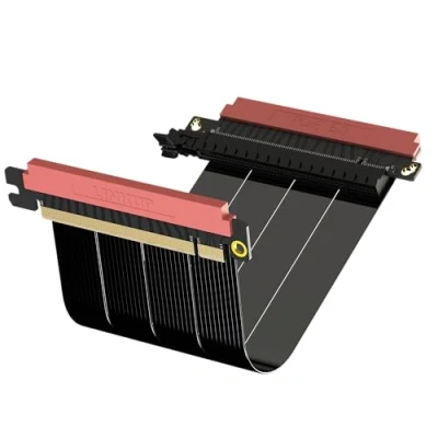 Abbildung von LINKUP AVA5 PCIe 5.0 Riser Kabel Zukunftssicher für Gen 5 GPU Vertikal Montage x16 128GB/s Geschwindigkeit 4.0 Kompatibel Entwickelt ITX Dual Reverse Schwarz 20cm