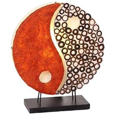 Abbildung von Deko Leuchte YING YANG, rund, Natur Material, 30 cm Durchmesser, Stimmungsleuchte, kleine Tischlampe