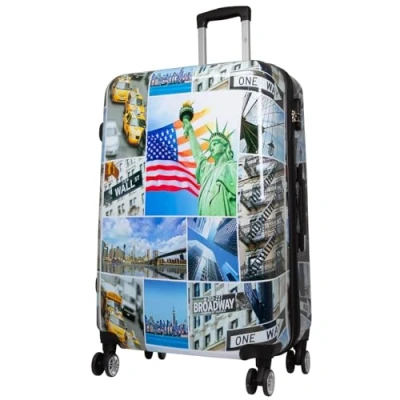 Abbildung von Trendyshop365 Hartschalen Trolley Liberty, bunter Koffer mit Motiv, 3 Größen, 4 Rollen, Zahlenschloss, Polycarbonat, Dehnfalte