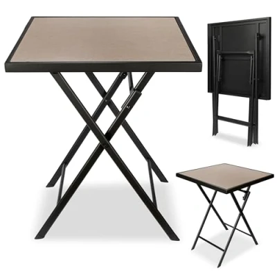 Abbildung von BRUBAKER Gartentisch Bergamo 58 x cm Balkontisch wetterfest Metall Beistelltisch klappbar Campingtisch eckig mit Stein Optik Klapptisch für Balkon, Terrasse Bistrotisch Beige