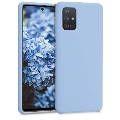 Abbildung von kwmobile Hülle kompatibel mit Samsung Galaxy A71 Silikon Handy Case Handyhülle weiche Oberfläche kabelloses Laden Hellblau matt