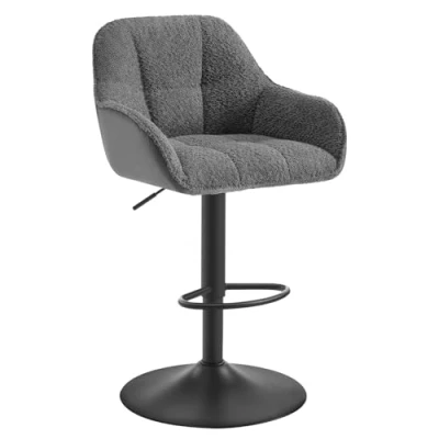 Abbildung von WOLTU Barhocker Barstuhl höhenverstellbar, Küchenhocker Bistrohocker Tresenhocker mit Lehne Fußstütze, drehbar, gepolstert, Chenille Cord Metall, Dunkelgrau, BH400dgr 1
