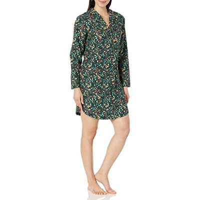 Abbildung von Amazon Essentials Damen Nachthemd aus gewebtem Flanell mit eingekerbtem Kragen (in Übergröße erhältlich), Schwarz Folklorisch, XXS