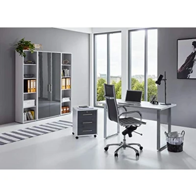 Abbildung von BMG Moebel.de Büromöbel komplett Set Arbeitszimmer Office Edition Mini in Lichtgrau/Anthrazit Hochglanz (Set 3)
