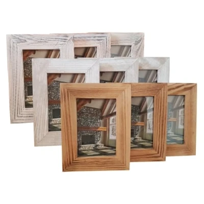 Abbildung von quantio 3er Set HENZO Holz Bilderrahmen Cottage 10 x 15 cm grau, weiß oder braun Fotorahmen aus &amp; Glas, Farbe:Braun