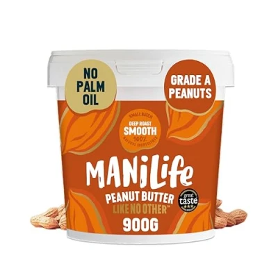 Abbildung von ManiLife Deep Roast Smooth Erdnussbutter, 900 g Dose, Erdnussmus aus besten argentinischen Erdnüssen, vegan, ohne Palmöl, Zuckerzusatz, GVO