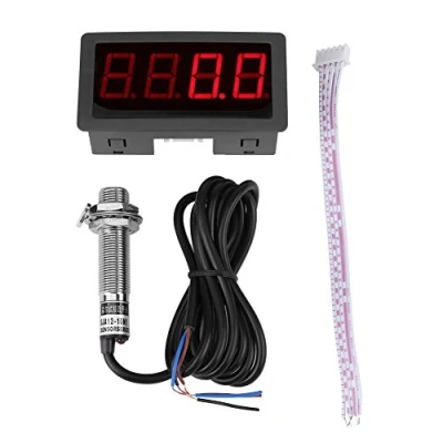 Abbildung von Drehzahlmesser 4 Digitaler LED Tachometer, 10 9999RPM Geschwindigkeit Meter Panel Induktive Hall NPN Sensor Näherungsschalter Sensor(Rot)