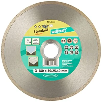 Abbildung von wolfcraft Diamant Trennscheibe Standard Ceramic Ø 180 I 1651000 mm für Stationärmaschinen Fliesen und Feinsteinzeug saubere Schnitte gesintert
