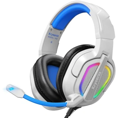 Abbildung von Krysenix PG2 RGB Gaming Headset für PS4/PC/Xbox, PS5 mit Mikrofon, Kopfhörer Noise Cancelling 3.5mm Klinke Weiß/Blau