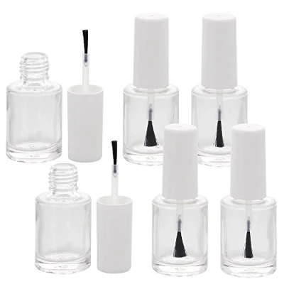 Abbildung von Glasklare leere Nagellack Flasche Rund mit Pinsel, für Selbstabfüller, Kappe weiss, 10ml, Kosmetex, 6 Stück