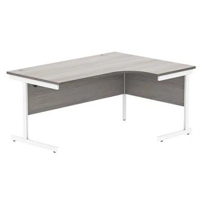 Abbildung von office hippo Robuster Büroschreibtisch, rechter Ecktisch, stark, verlässlich mit Kabelführung, PC Tisch für Büro oder Zuhause, Alaskische Graue Eichenplatte/Weisses Gestell