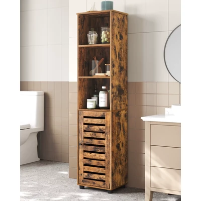 Abbildung von VASAGLE Hochschrank fürs Badezimmer, hoher Badezimmerschrank, Badregal stehend, mit 3 offenen Fächern und 2 verstellbaren Einlegeböden, Wohnzimmer, Eingangsbereich, vintagebraun BBK160X01