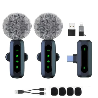 Abbildung von Mini Wireless Lavalier Microphone for Android and iPhone, iOS Devices Noise Reduction Lapel Mic Recording, Clip on Mic, Video Tiktok, Youtube, Vlog Podcast Content Creator