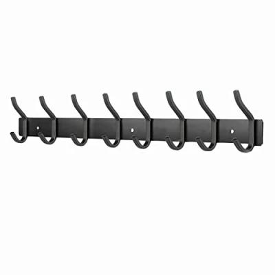 Abbildung von MEIJO Garderobenhaken Edelstahl, Hakenleiste Kleiderhaken Wand mit 8 Haken, Garderobe Garderobenleiste Wandgarderobe für Schlafzimmer Bad Küche (Schwarz, Haken)
