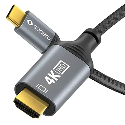 Abbildung von Sonero® 4K USB C auf HDMI Kabel, Stecker Stecker, 60Hz, 18GB/s, Baumwollmantel, grau/schwarz, 2,00 Meter