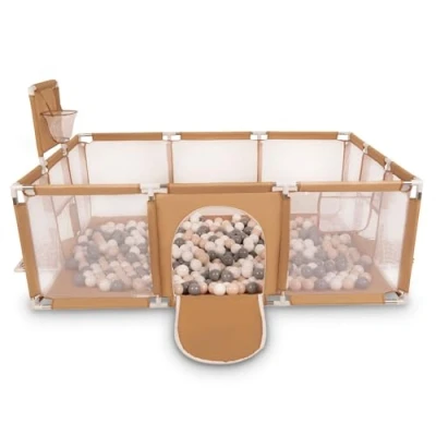 Abbildung von Selonis Laufstall Baby Großer Spielplatz Mit 400 Bälle Laufgitter Für Kinder, Beige:Pastellbeige/Grau/Weiß