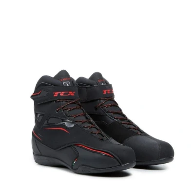 Abbildung von TCX Zeta Waterproof, Herren Motorradschuhe, Sportlich und Wasserdicht, Stadttauglicher Schuh, Obermaterial aus Mikrofaser, Schnürung Klettverschluss, Schwarz/Rot