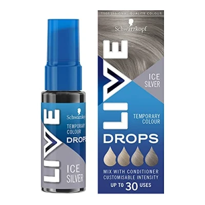 Abbildung von Schwarzkopf LIVE Color Drops Eis Silber Temporäre Haarfarbe 30 ml, Haarfarbtropfen für Farbe, die 2 12 Wäschen hält, Silberhaarfärbe Tropfen