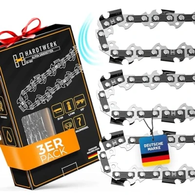 Abbildung von HARDTWERK ALPHA Sägeketten 3/8&quot; 1,3mm für 35cm Schwert 52 TG 3er Pack Halbmeißel [Deutscher Stahl] kompatibel mit Kettensägen von Makita, Husqvarna, Dolmar, Bosch, Kärcher und mehr (Selbstölend)