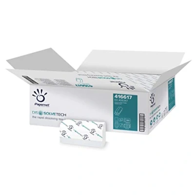 Abbildung von Papernet Z 416617 Dissolve Tech Papierhandtücher, 2 lagig, zusammengefaltet, kompatibel mit den antibakteriellen Tuchspendern C/Z von Papernet, 20 Packungen à 200 Blatt, 24 x 20,3 cm
