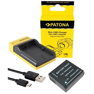 Abbildung von 2in1 SET Slim Ladegerät + Akku für die Panasonic Lumix TZ81 TZ91 und LX100 kompatibel mit DMW BLG10 / BLG10E Ladeschale microUSB