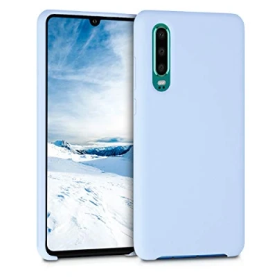 Abbildung von kwmobile Hülle kompatibel mit Huawei P30 Silikon Handy Case Handyhülle weiche Oberfläche kabelloses Laden Hellblau matt