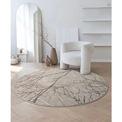 Abbildung von the carpet Mila moderner Kurzflor Teppich, Wohnzimmer, Schlafzimmer, Eleganter Glanz, Glanzfaser, Hoch Tief Effekt, Blitz Beige Gold, 200 cm Rund