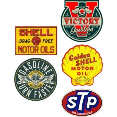 Abbildung von 24/7stickers MG643 / 5X Aufkleber ÖL Breite je ca. 6 cm Shell STP Gasoline Oldtimer Racing Vintage Retro Kult Sticker Rennsport Hot Rod USA V8 Oldschool