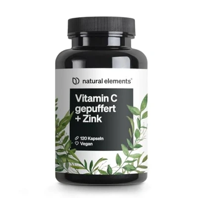 Abbildung von Vitamin C 120 Kapseln Hochdosiert mit 1000mg + 15mg Zink Pflanzlich fermentiert &amp; gepuffert (pH neutral, säurefrei, magenschonend) Laborgeprüft, vegan und in Deutschland produziert St