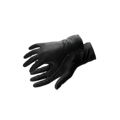Abbildung von Högert Technik WUSSOW Einweghandschuhe aus Nitril mit Diamantstruktur, schwarz, Chemikalienbeständig, EN ISO 374 zertifiziert, puderfrei, 100 Stück/Packung, Größe M