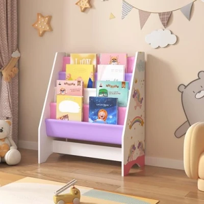 Abbildung von en.casa Kinderregal, »Fisterra« Kinder Bücherregal 4 Ablagefächer Weiß/Lila/Rosa