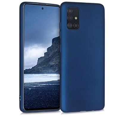 Abbildung von kwmobile Case kompatibel mit Samsung Galaxy A51 Hülle Schutzhülle aus Silikon metallisch schimmernd Handyhülle Metallic Blau