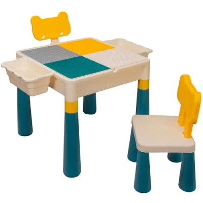 Abbildung von COIL Kindersitzgruppe Kindertischgruppe Kinderstuhl Kindertisch Kindermöbel, Material: PP+ABS, 2in1 Blöcke oder Zeichnung