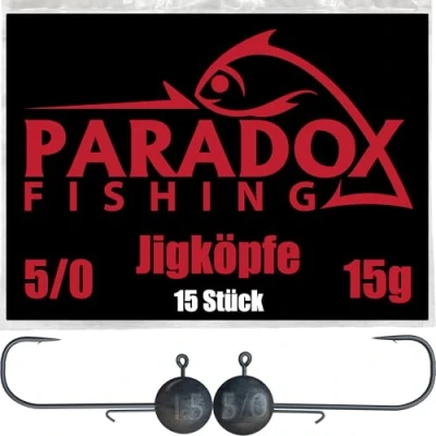 Abbildung von Paradox Fishing Jigköpfe Set 15x 15g 5/0 Jig Köpfe Gummifisch mit Jighead für Gummifische Hecht Zander Angelzubehör